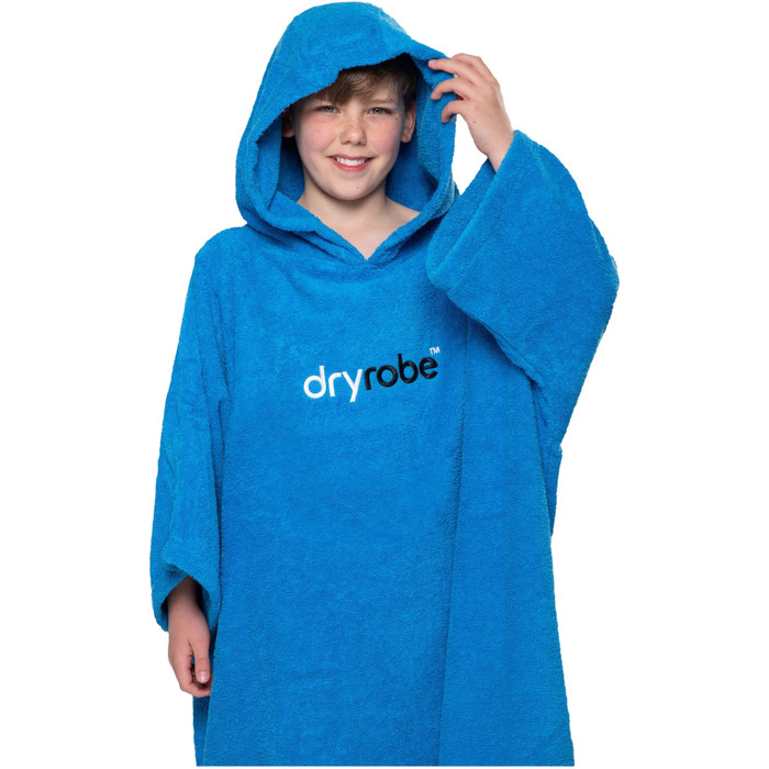 2024 Dryrobe Junior Organic Cotton Hooded Towel Change Robe V3 V3OCT - Cobalt Blue